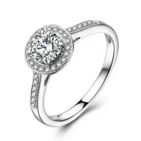 10k White Gold Halo Moissanite Ring 0.5ct Center Stone