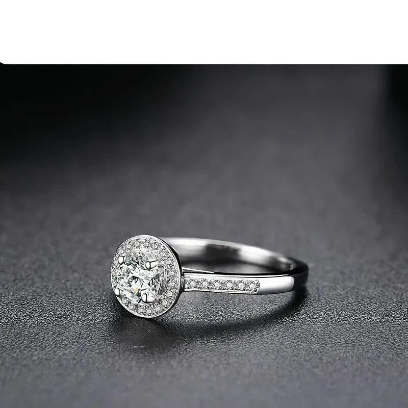 10k White Gold Halo Moissanite Ring 0.5ct Center Stone