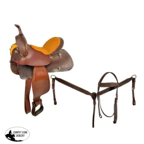 15" ,16 Full QH  Economy Barrel Style Saddle Set with basket stamp tooling.