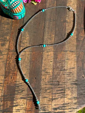 16" "Navajo Style" Sterling Pearl and Turquoise "Must Have" Necklace