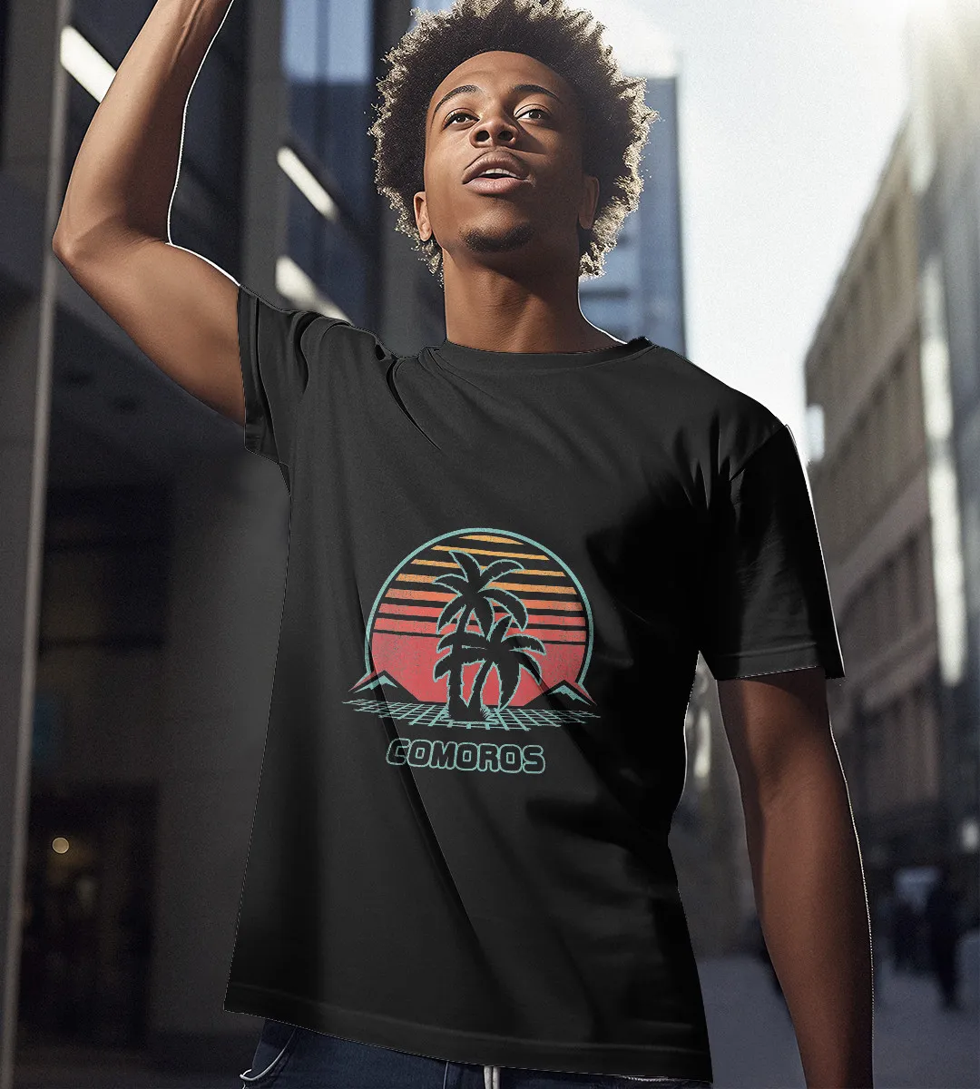 1sttheworld T-Shirt - Comoros Retro Vintage 80s Style T-Shirt Black A35