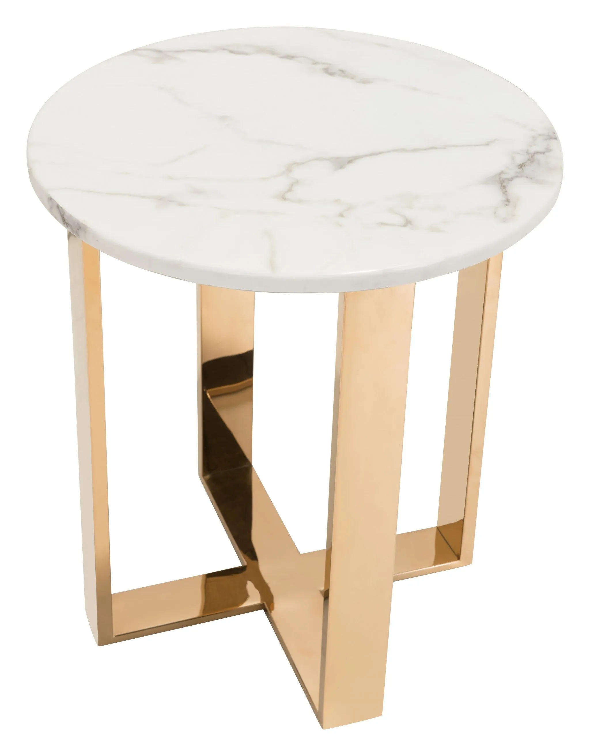 21" Gold And White Stone Round End Table By Homeroots