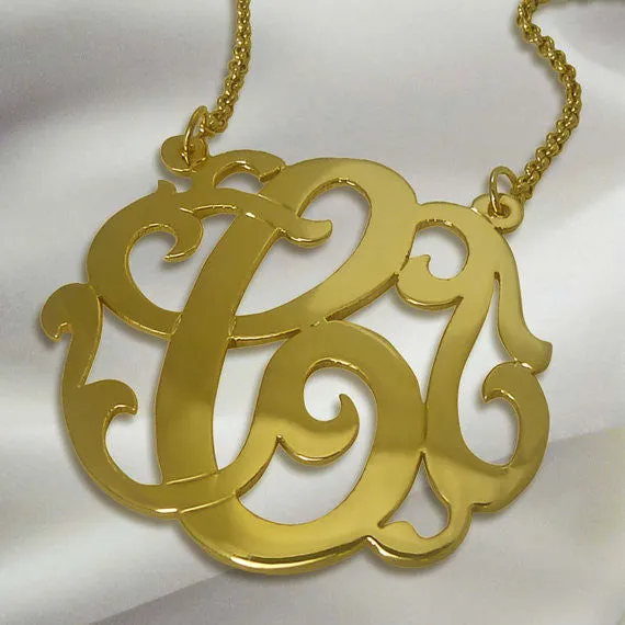 24K Gold Plated Swirly Initial Necklace on Split Chain