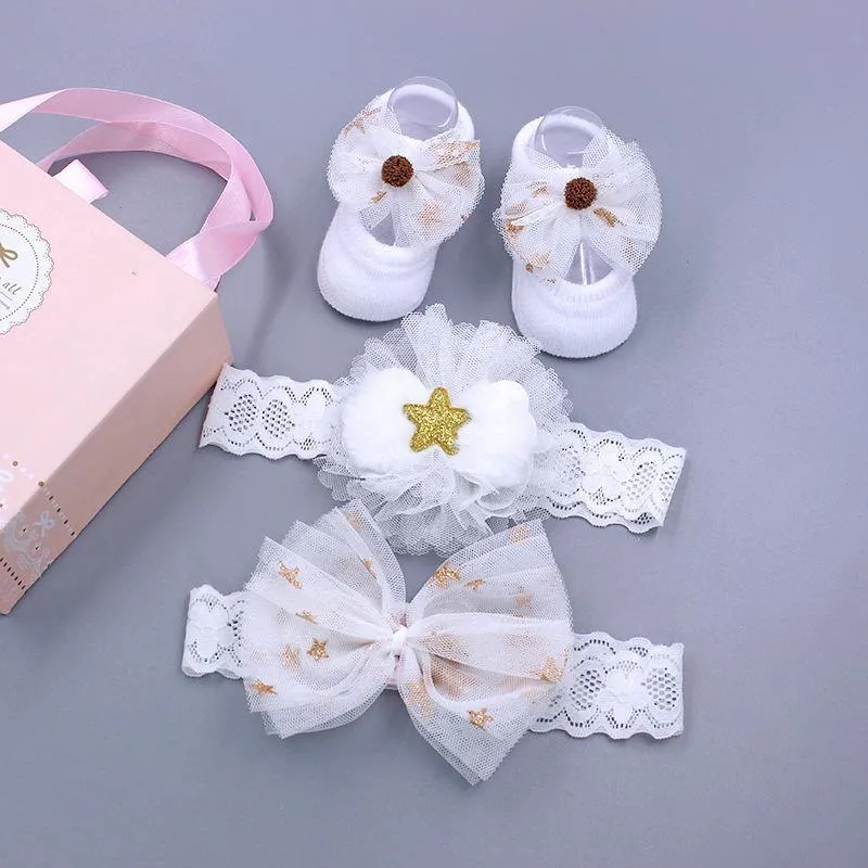 Accessorise Your Baby Girl In Style – 3 Pieces- Socks and Headband