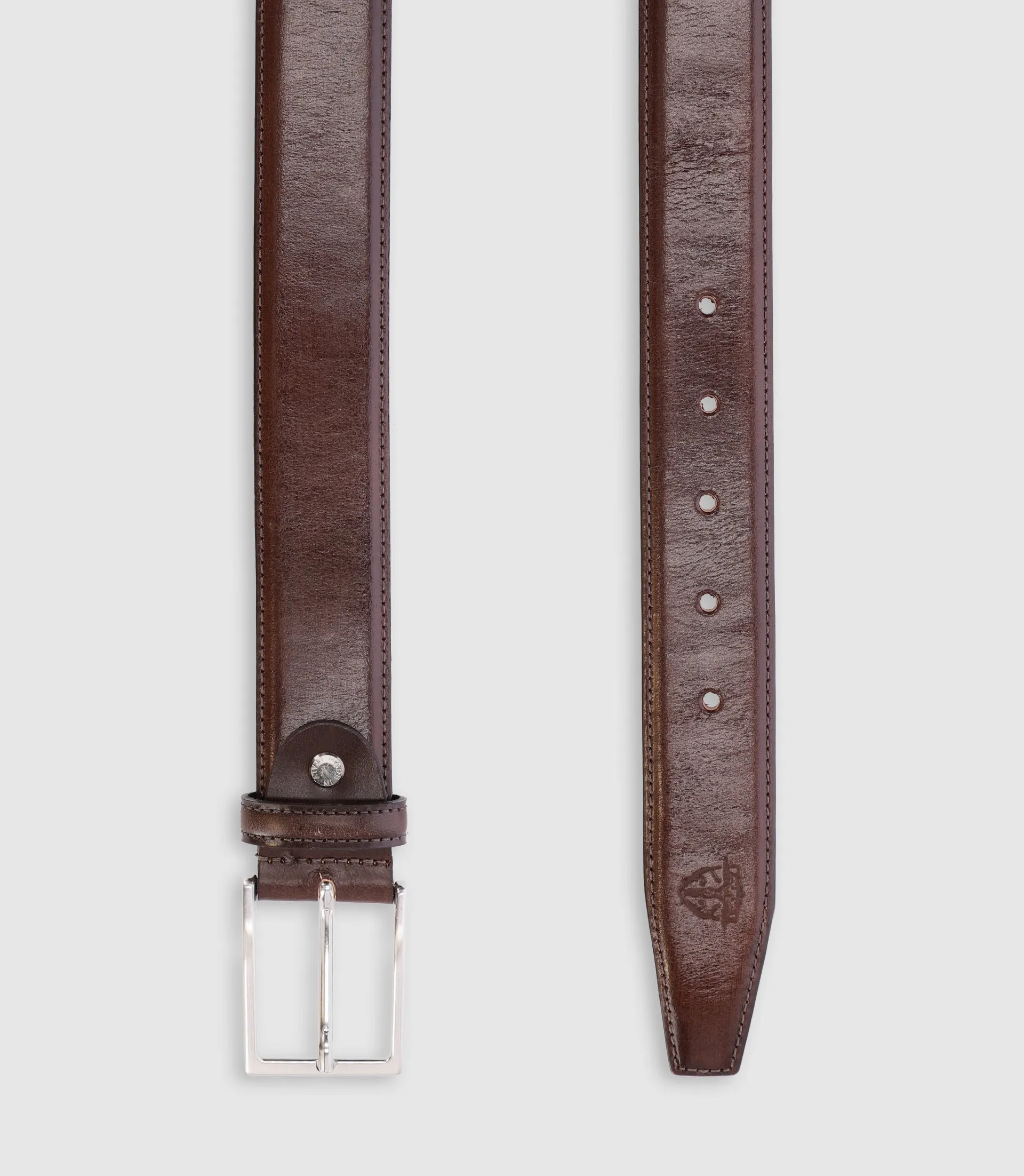 Ceinture ajustable en cuir patiné marron