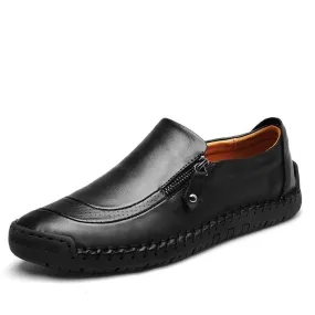 (Clean Up - US 9) Men Hand Stitching Zipper Slip-ons Leather Loafers