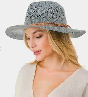 Faux Leather Trim Cut Out Detail Woven Hat (2 Colors)