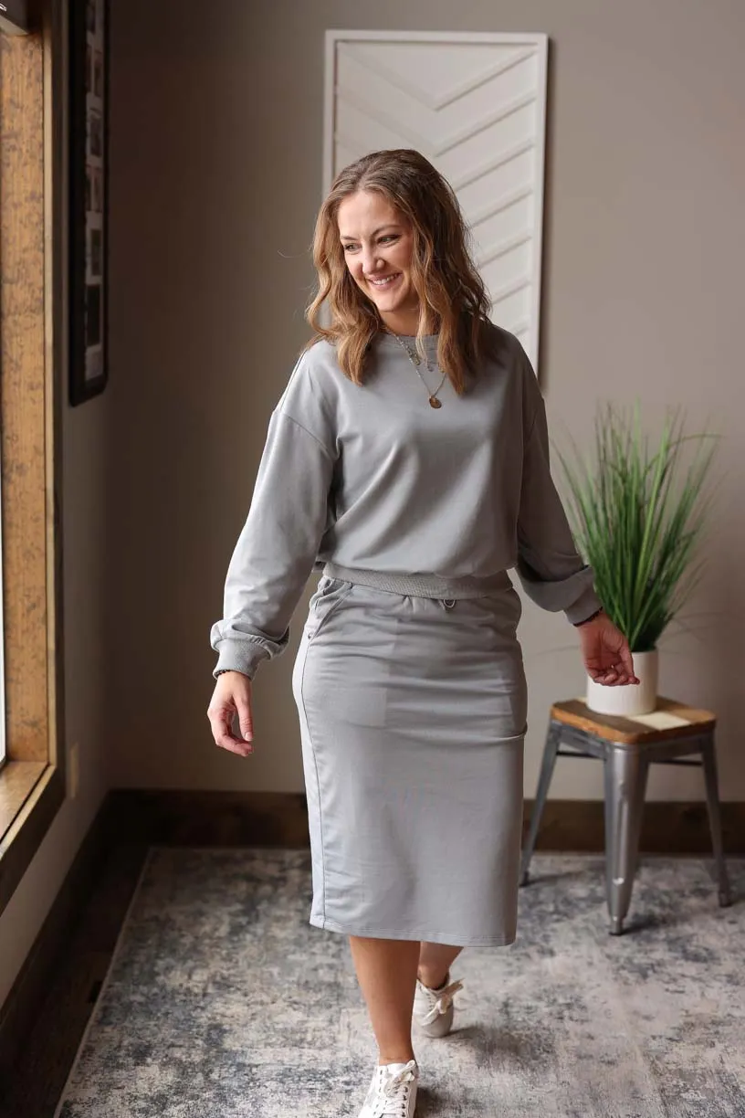 Grey French Terry Pullover and Casusal Skirt Set • M or L