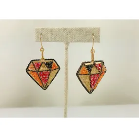 HandMade SoHo style Colorful Crystals Filled in Diamond Shape Earrings