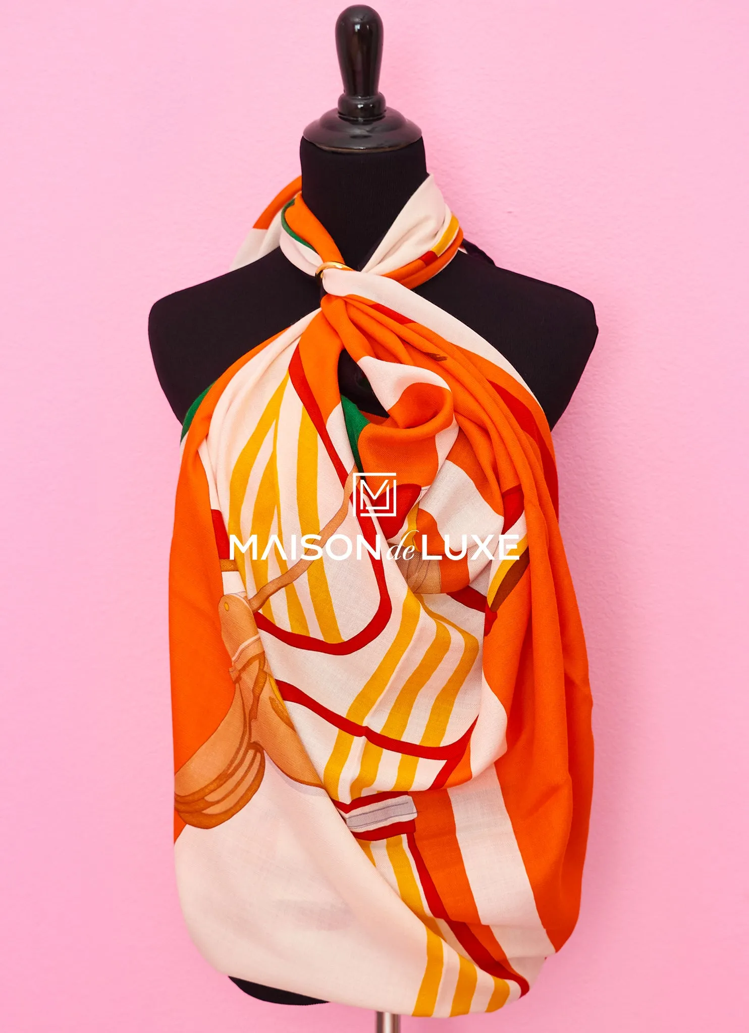 Hermes "Cheval À La Couverture" Orange Cashmere 140 GM Shawl