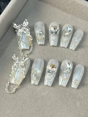 Lets Get Married 10pcs Rhinestone Pearl Press on Nails