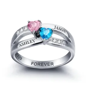 Personalized Engrave Birthstone Couple Ring