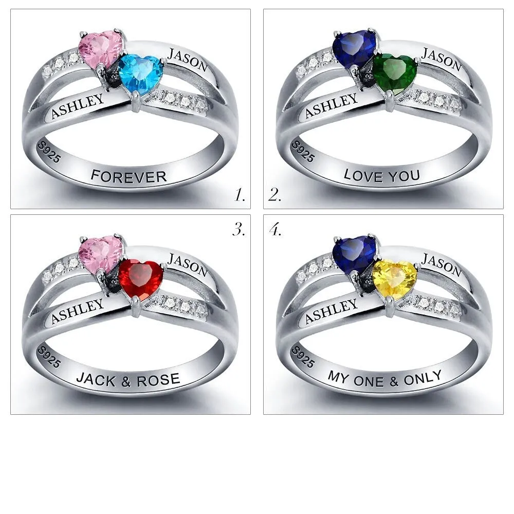 Personalized Engrave Birthstone Couple Ring