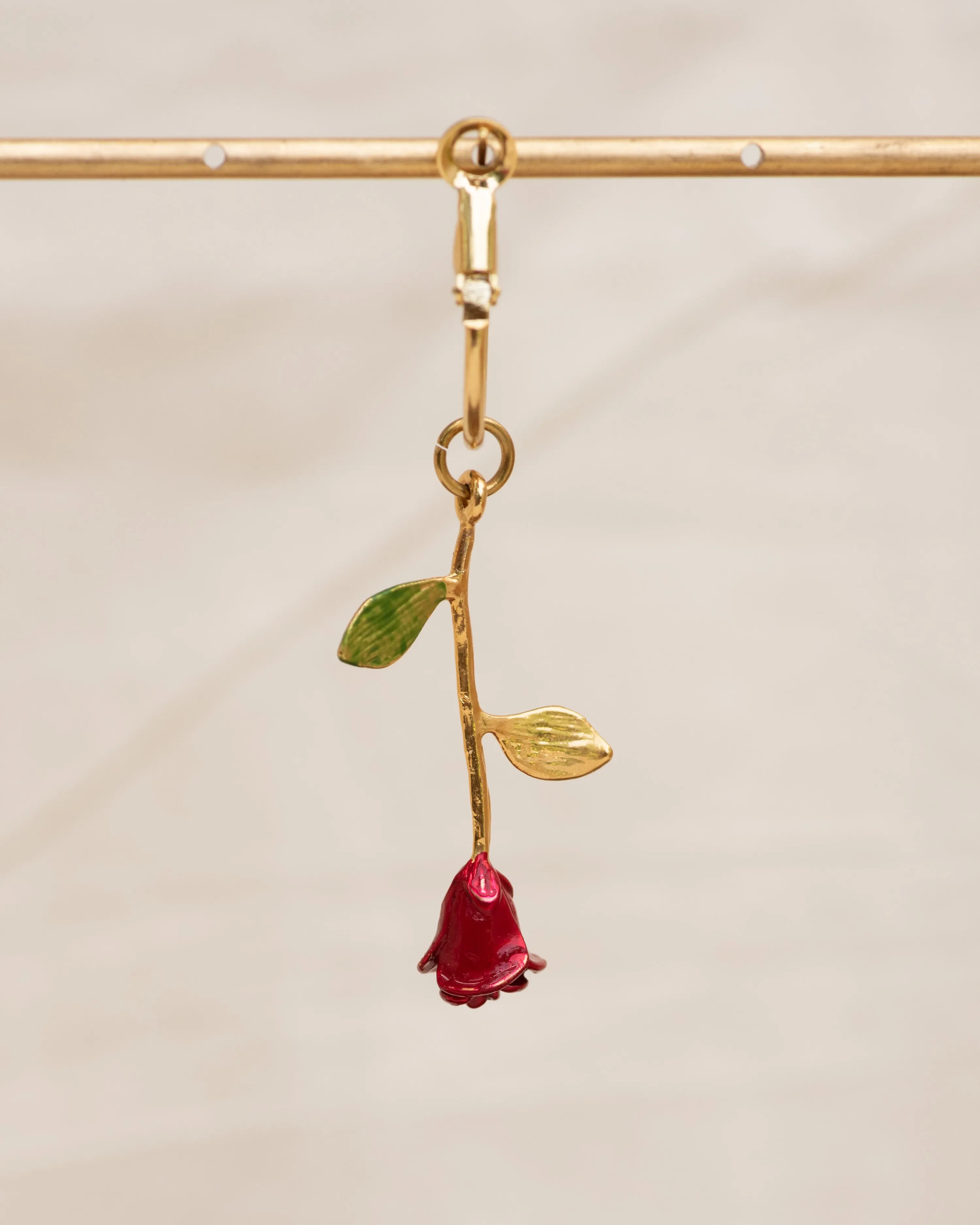 Single Charm Hoop Earring (Red Rose)