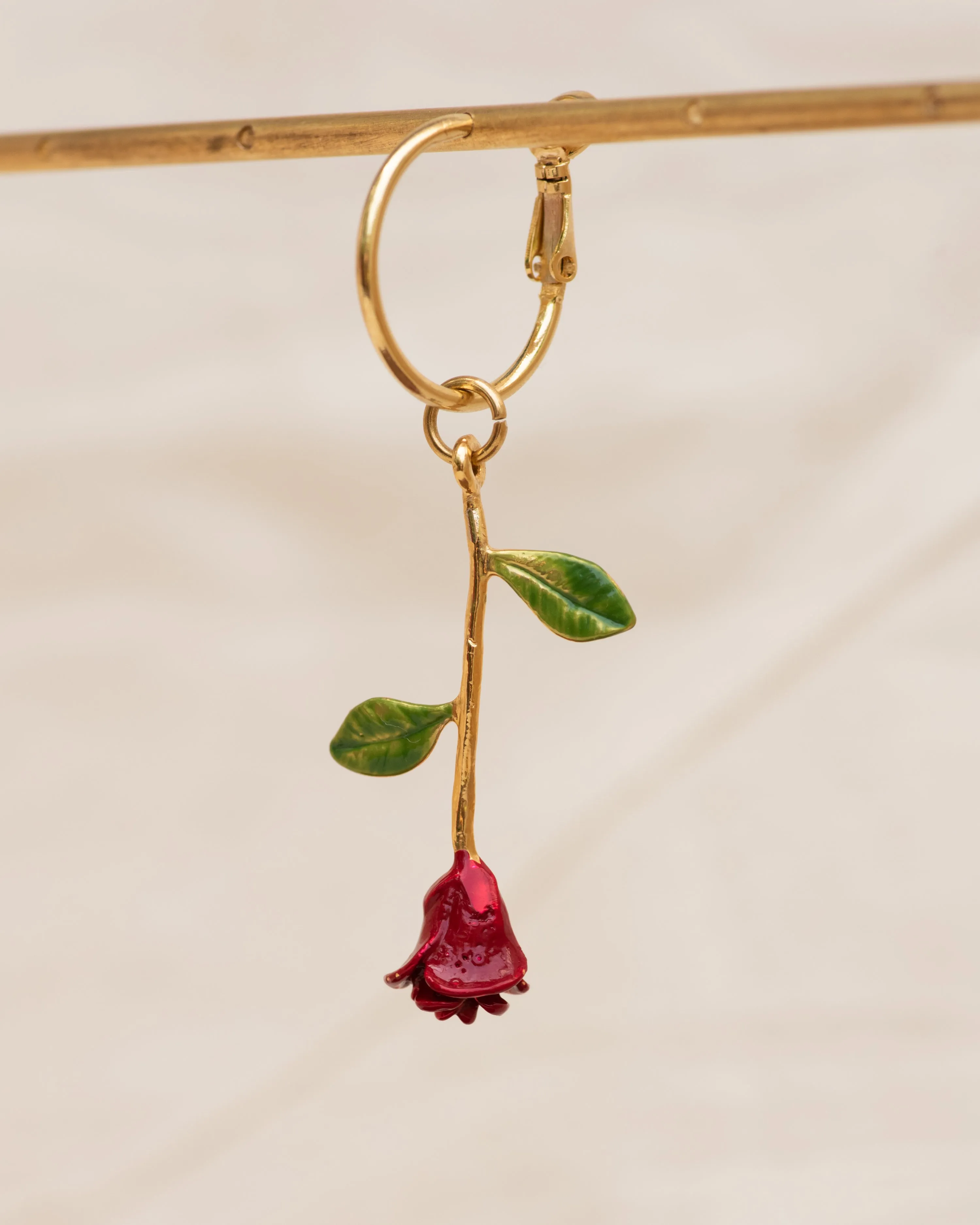 Single Charm Hoop Earring (Red Rose)