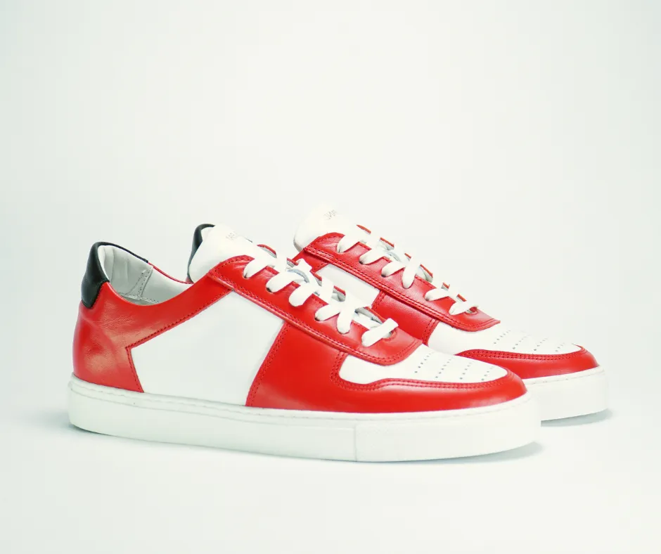 Sneakers BASE en cuir blanc et rouge